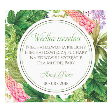 Naklejka na alkohol wódkę weselną kwiaty