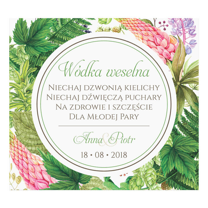 Naklejka na alkohol wódkę weselną kwiaty