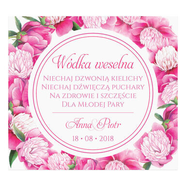 Naklejka na alkohol wódkę weselną kwiaty