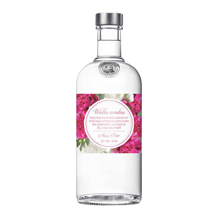Naklejka na alkohol wódkę weselną kwiaty