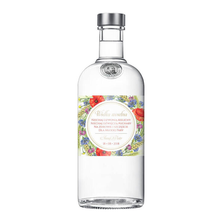 Naklejka na alkohol wódkę weselną kwiaty