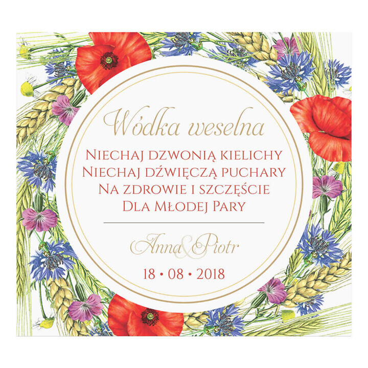 Naklejka na alkohol wódkę weselną kwiaty