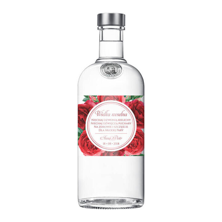 Naklejka na alkohol wódkę weselną kwiaty