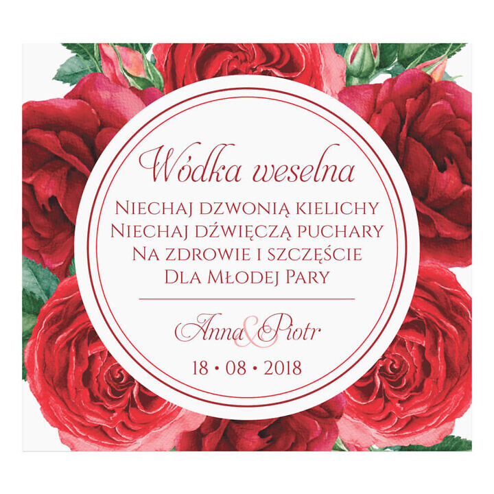 Naklejka na alkohol wódkę weselną kwiaty