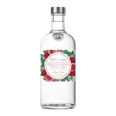 Naklejka na alkohol wódkę weselną kwiaty
