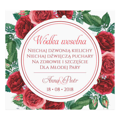 Naklejka na alkohol wódkę weselną kwiaty