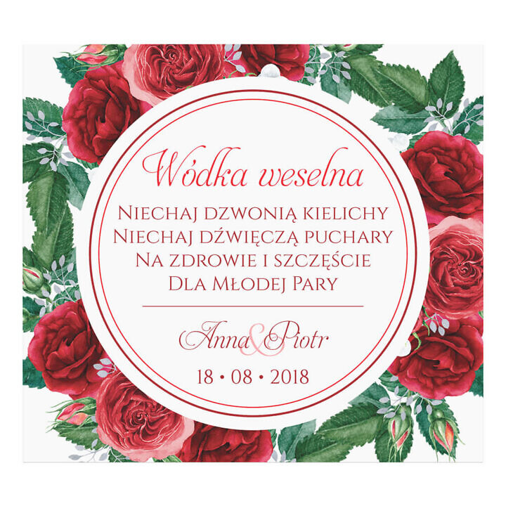Naklejka na alkohol wódkę weselną kwiaty