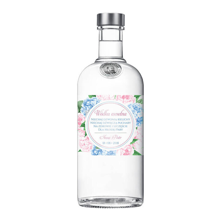 Naklejka na alkohol wódkę weselną kwiaty