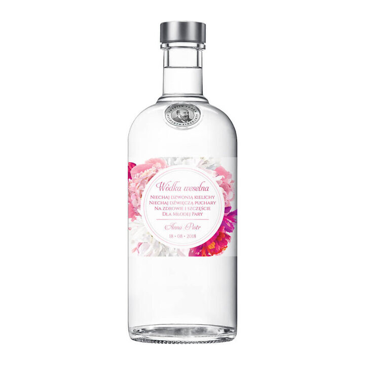 Naklejka na alkohol wódkę weselną kwiaty