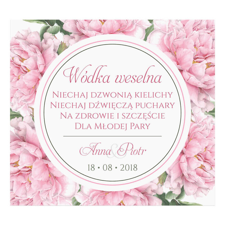 Naklejka na alkohol wódkę weselną kwiaty