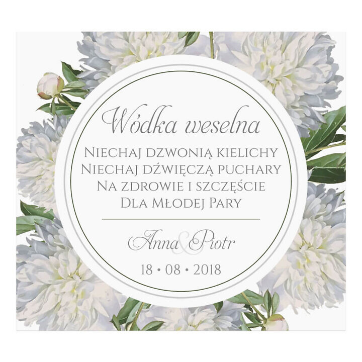 Naklejka na alkohol wódkę weselną kwiaty