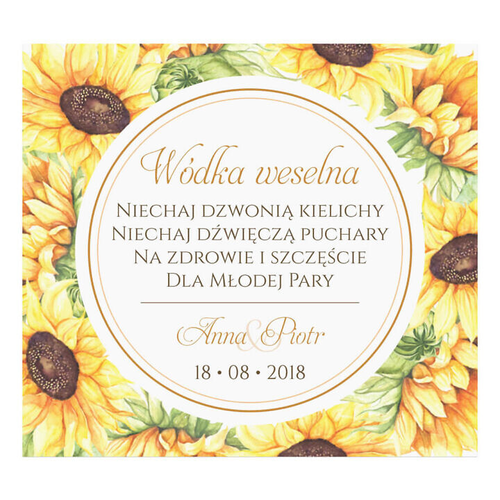 Naklejka na alkohol wódkę weselną kwiaty