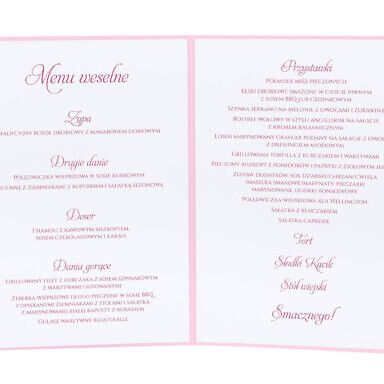 karty menu weselne spis dań na stół motyw kwiatowy personalizacja