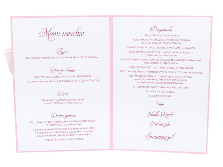 karty menu weselne spis dań na stół motyw kwiatowy personalizacja