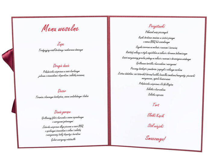 karty menu weselne spis dań na stół motyw love personalizacja