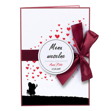 karty menu weselne spis dań na stół motyw love personalizacja