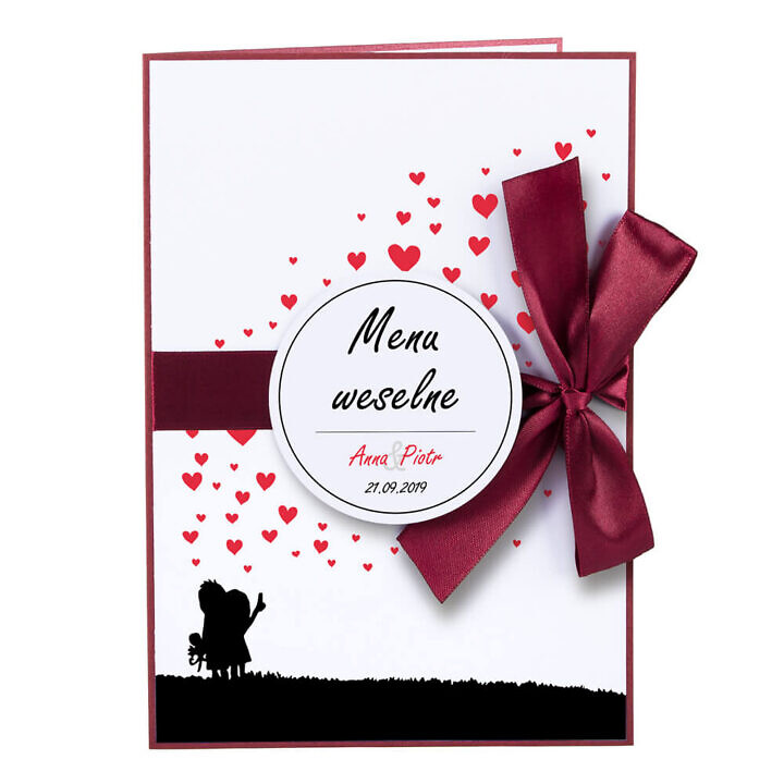 karty menu weselne spis dań na stół motyw love personalizacja
