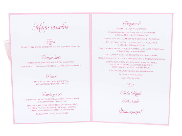 karty menu weselne spis dań na stół motyw kwiatowy personalizacja
