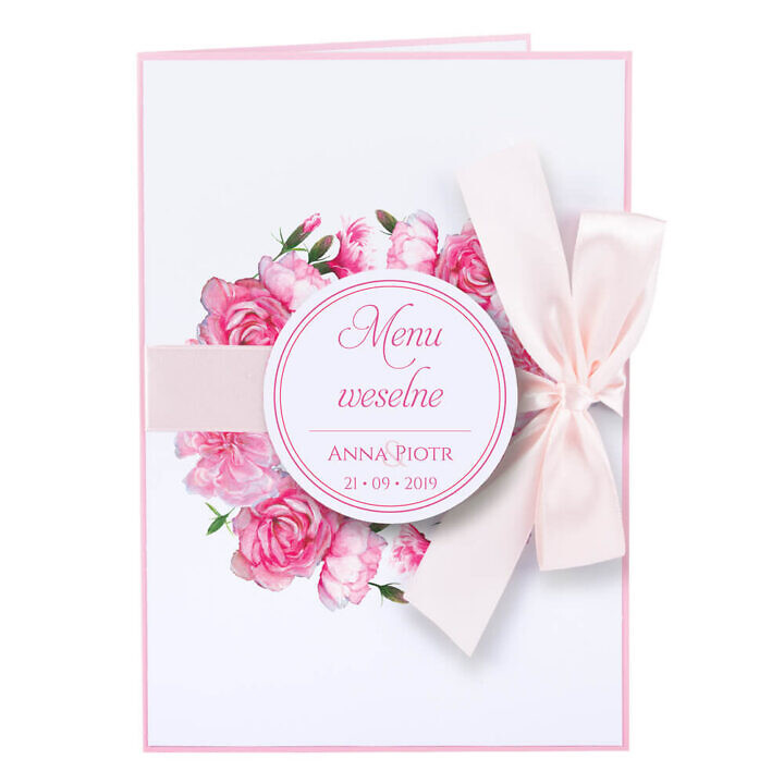 karty menu weselne spis dań na stół motyw kwiatowy personalizacja