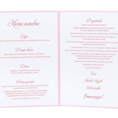 karty menu weselne spis dań na stół motyw kwiatowy personalizacja