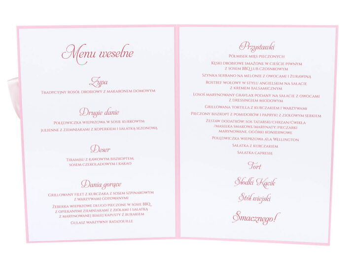karty menu weselne spis dań na stół motyw kwiatowy personalizacja