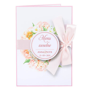karty menu weselne spis dań na stół motyw kwiatowy personalizacja