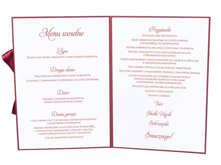karty menu weselne spis dań na stół motyw kwiatowy personalizacja