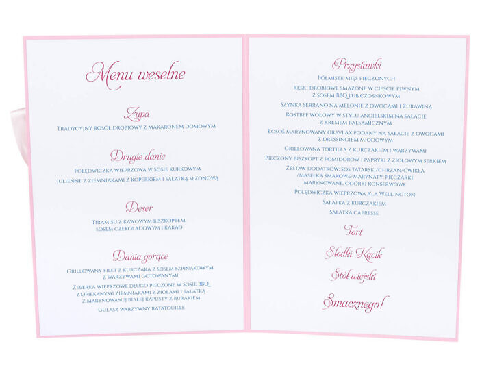 karty menu weselne spis dań na stół motyw kwiatowy personalizacja