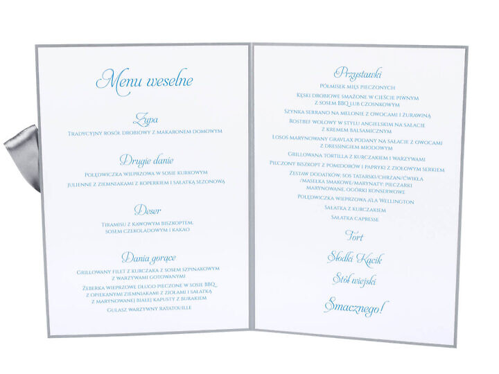 karty menu weselne spis dań na stół motyw kwiatowy personalizacja