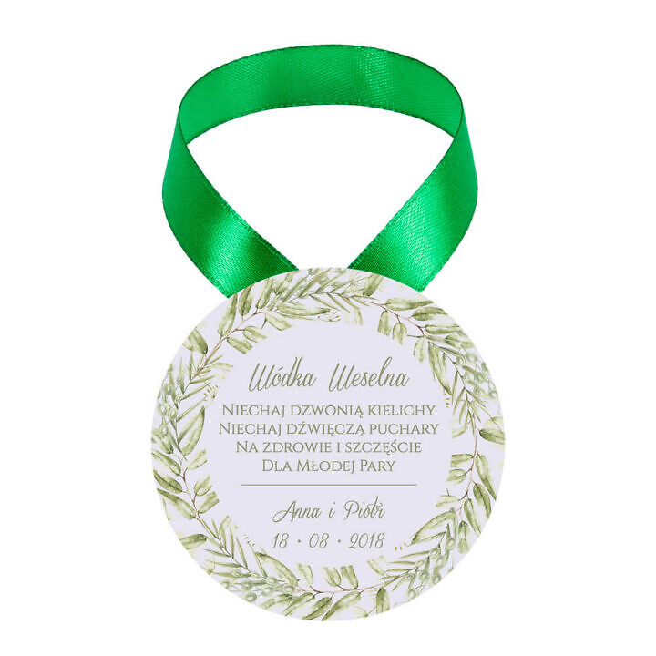 Zawieszka ozdoba na alkohol weselny na stół kwiaty greenery