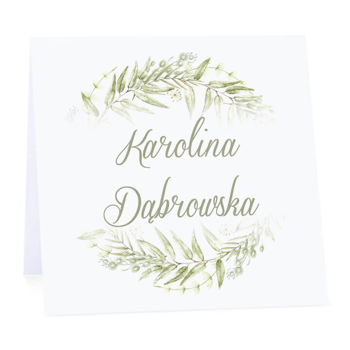 Winietka weselna na stół wizytówka podziękowanie personalizacja greenery