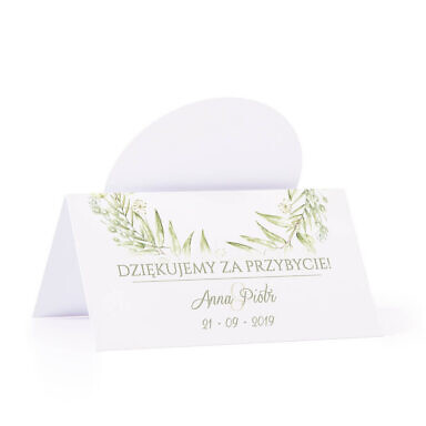 Winietka weselna na stół z motywem zielonym greenery podziękowanie