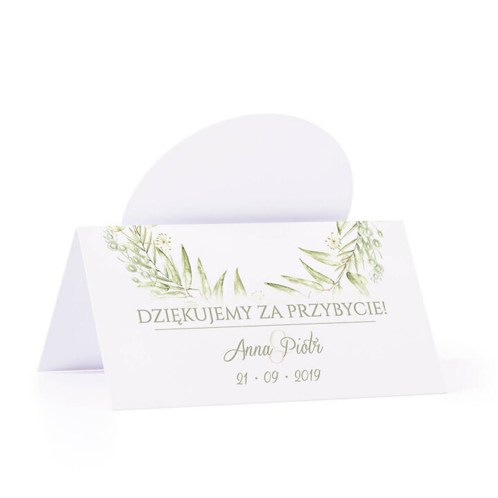 Winietka weselna na stół z motywem zielonym greenery podziękowanie