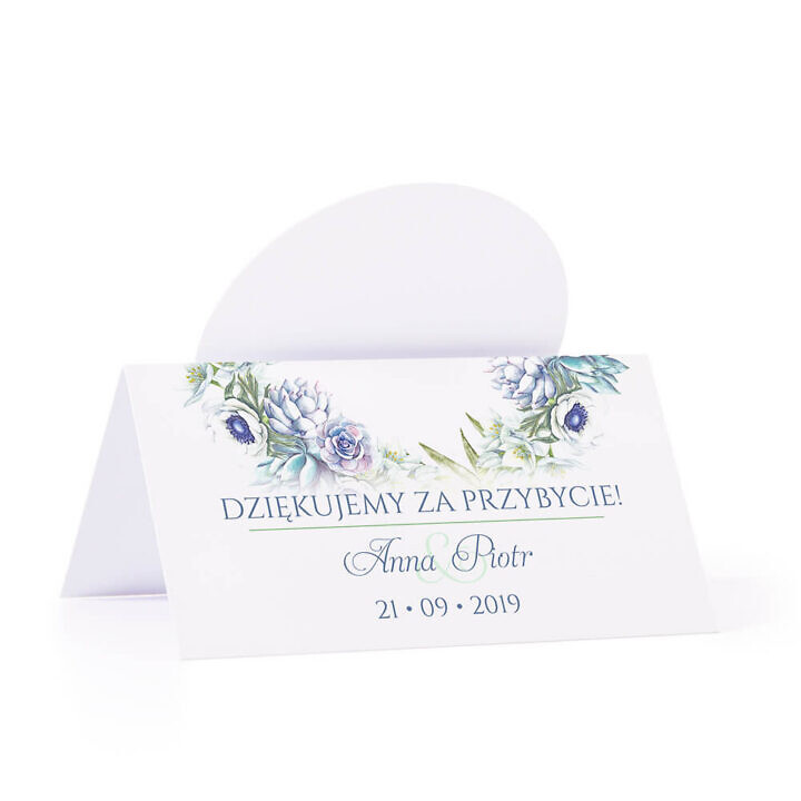 Winietka weselna na stół z motywem kwiatowym anemony sukulenty