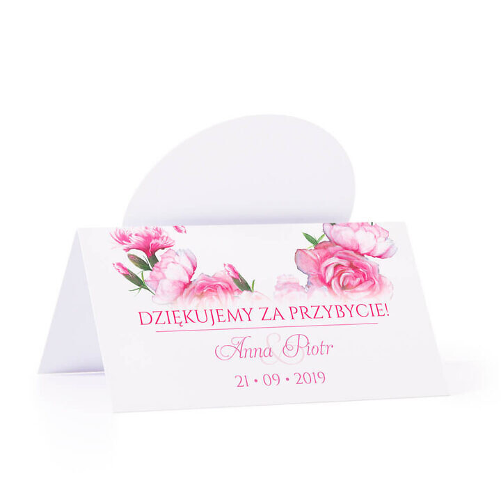 Winietka weselna na stół z motywem różowych goździków
