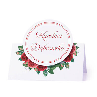 Winietka weselna na stół z motywem kwiatowym czerwone róże personalizacja