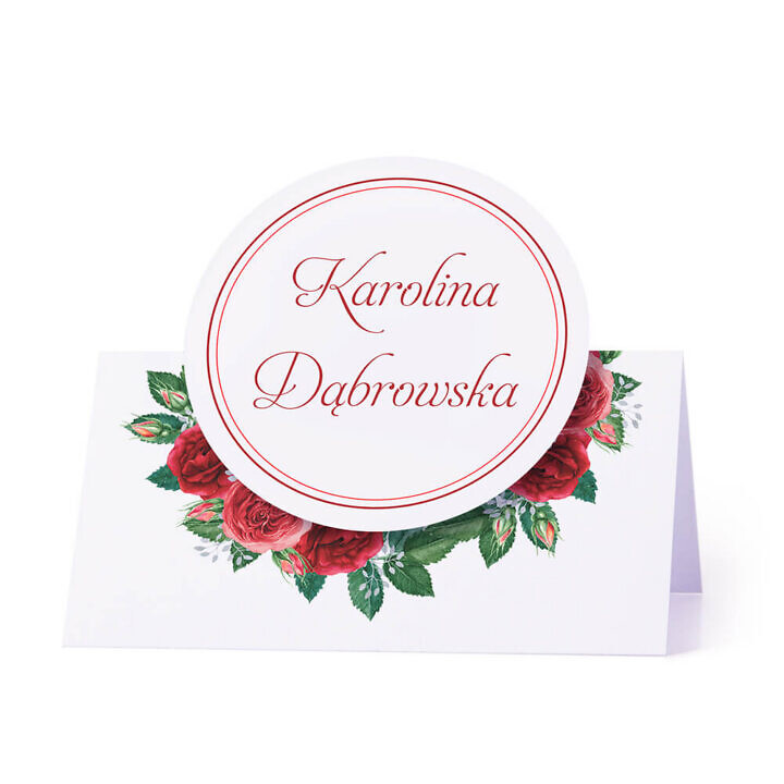 Winietka weselna na stół z motywem kwiatowym czerwone róże personalizacja