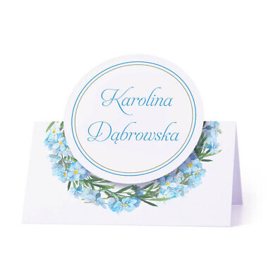 Winietka weselna na stół z motywem kwiatowym niezapominajki personalizacja