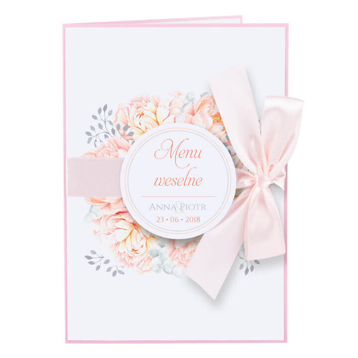 Menu weselne z kwiatami Piwonii w10