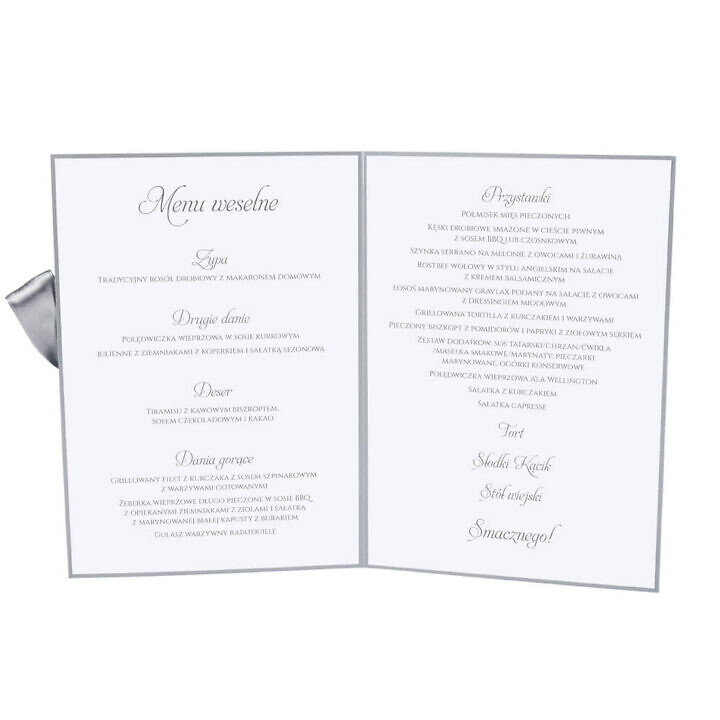 Menu weselne z kwiatami Gipsówki