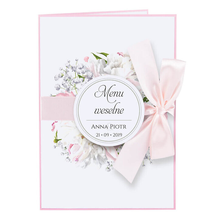 Menu weselne z kwiatami Piwonii w13