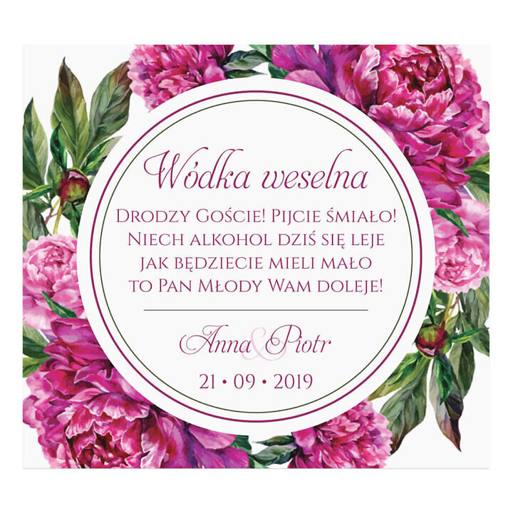 Naklejki na alkohol z kwiatami Piwonii w14