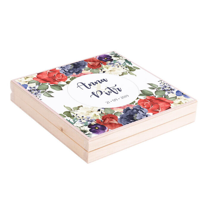 Podziękowanie w drewnianym pudełku Flowery