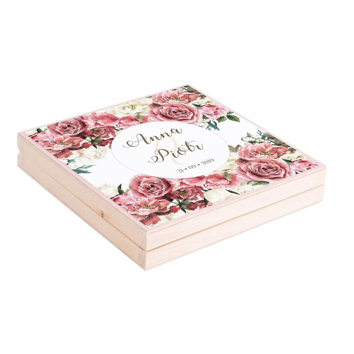 Podziękowanie w drewnianym pudełku Flowery w4