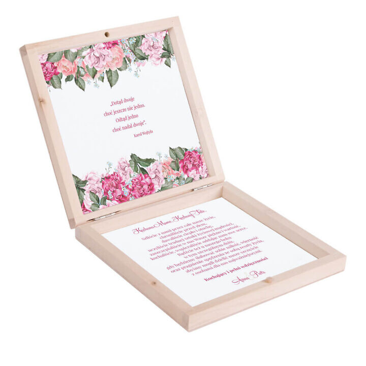 Podziękowanie w drewnianym pudełku Flowery w5