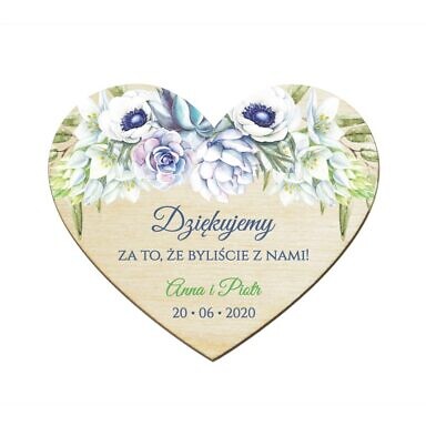 Magnesy serce z Anemonami i Sukulentami