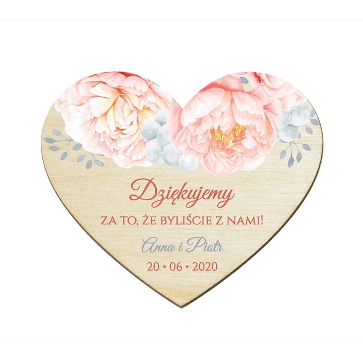 Magnesy serce z kwiatami Piwonii w10
