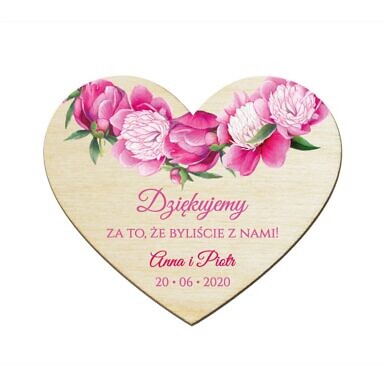 Magnesy serce z kwiatami Piwonii w6