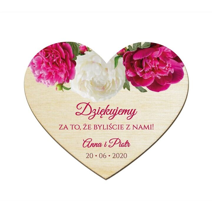 Magnesy serce z kwiatami Piwonii w7