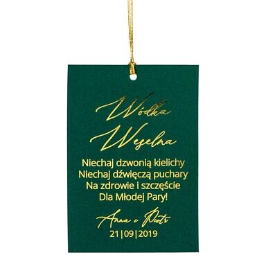 zawieszka na alkohol zielony papier złote napisy